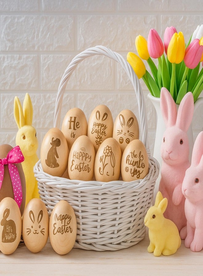 Yookeer 10 Pcs Wooden Easter Egg 2.4" Tall Wood Laser Engraved Fake Eggs for Easter Crafts, Basket Stuffers Fillers Party Supplies - Image 3